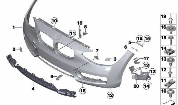 Carcasa Parachoques Imprimada Delantera para BMW F20N, F21N (OEM 51117429715). Original BMW