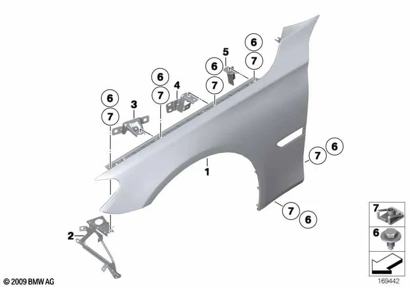 Soporte de pared lateral delantero izquierdo para BMW Serie 7 F01, F01N, F02, F02N, F04 (OEM 41357204501). Original BMW