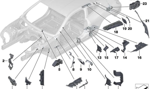 Parte de Forma de Entrada Interior Trasera para BMW F92, G15 (OEM 41007445599). Original BMW