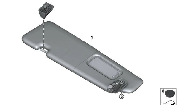 Visera solar derecha para BMW Serie 8 F91, G14 (OEM 51168075144). Original BMW