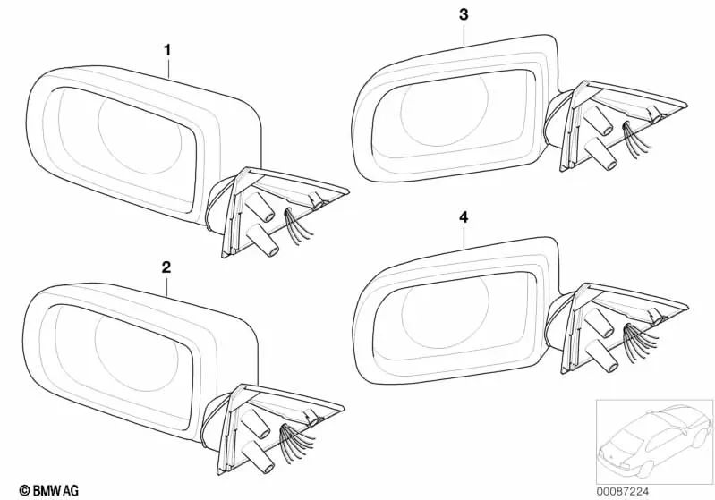 Miroir extérieur sans verre chauffé droit pour BMW E39 (OEM 5116826606). BMW d'origine