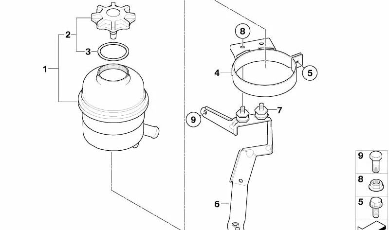 Soporte para Depósito de Aceite para BMW E39, E60, E61N, E63, E64 (OEM 32412228909). Original BMW