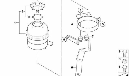 Öltankhalterung für BMW E39, E60, E61N, E63, E64 (OEM 32412228909). Original BMW