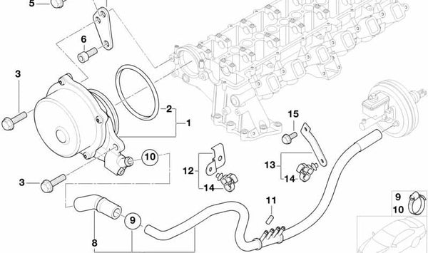 Bomba de vacío OEM 11667795143 para BMW E39, E38, E53. Original BMW.