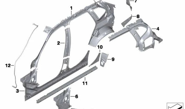 Refuerzo lateral derecho del bastidor OEM 41002993076 para BMW E84. Original BMW.