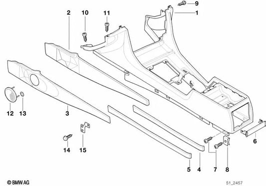 Linke hintere Mittelkonsolenabdeckung für BMW 7er E38 (OEM 51168235515). Original BMW.