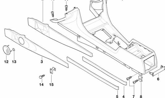 Revestimiento lateral trasero izquierdo de la consola central OEM 51168235509 para BMW E38. Original BMW.