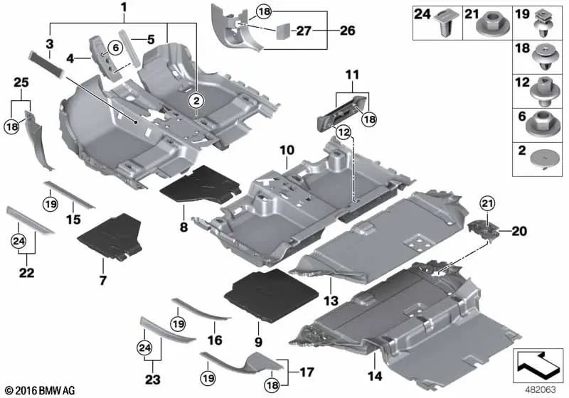 Ablagefach Fersenblech left for BMW F46, F46N (OEM 51477360297). Genuine BMW