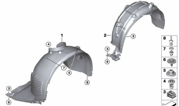 Revestimiento interior paso de rueda delantero derecho OEM 51717427918 para BMW F39. Original BMW.