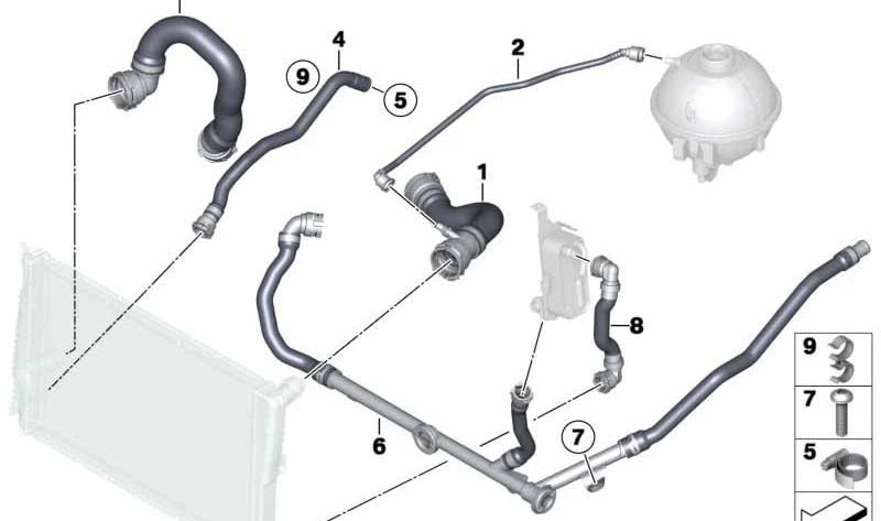 Manguera de refrigerante para BMW F25 (OEM 17117593854). Original BMW