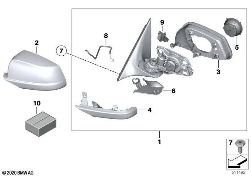 Espejo exterior sin cristal calentado izquierdo para BMW Serie 5 F07 (OEM 51167283671). Original BMW.