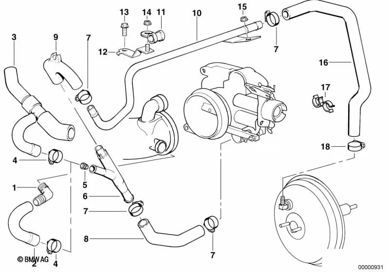 Manguera para BMW Serie 7 E38 (OEM 11611435265). Original BMW