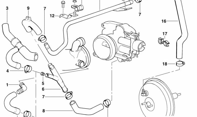 Tubo de vacío OEM 11611745477 para BMW E39. Original BMW.