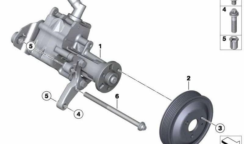 Polea de dirección asistida OEM 32428519873 para BMW E90, E91, E92, E93, F07, F10, F11, F06, F12, F13, F01, F02, E84, E70, F15, F16. Original BMW