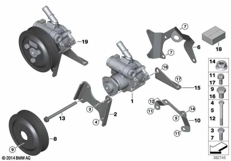 Chapa de sujeción bomba de aletas trasera para BMW E39, E38 (OEM 32422456089). Original BMW.