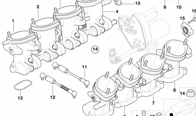 Cuerpo de mariposa para BMW Serie 5 E39, Z8 E52 (OEM 13541407170). Original BMW.