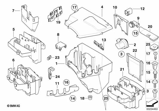 E-Box con ventilación para BMW Serie 5 E60, E60N, E61, E61N y Serie 6 E63, E63N, E64, E64N (OEM 12907571036). Original BMW.