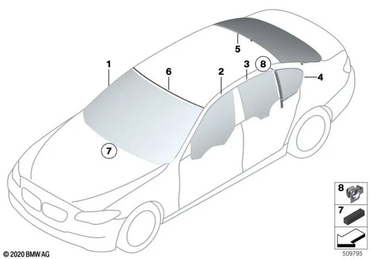 Cristal lateral verde puerta delantera izquierda para BMW F10, F11 (OEM 51337182109). Original BMW