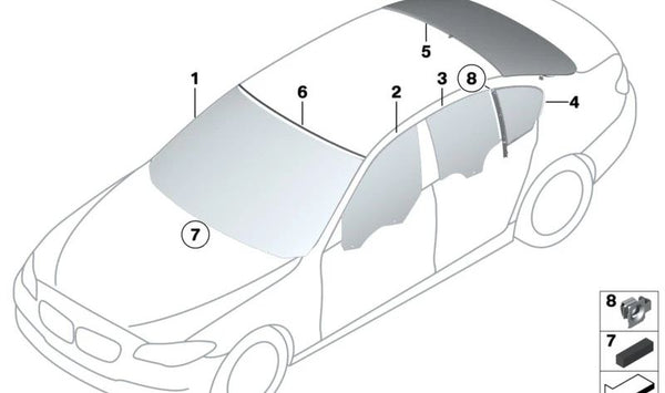 Luna trasera verde para BMW Serie 5 F10 (OEM 51317286070). Original BMW