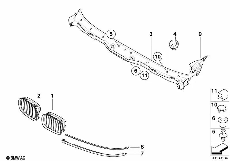 Rejilla decorativa izquierda para BMW Serie 5 E39 (OEM 51138184531). Original BMW.