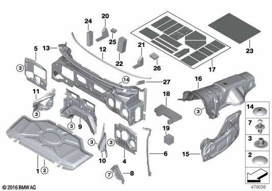 Juego de insonorización para BMW F15, F85, F16 (OEM 51489258257). Original BMW