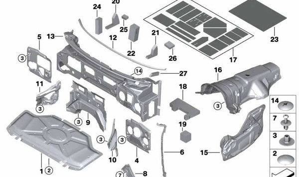 Aislamiento acústico para BMW X5 E70, F15, F85, X6 E71, F16, F86 (OEM 51487284601). Original BMW