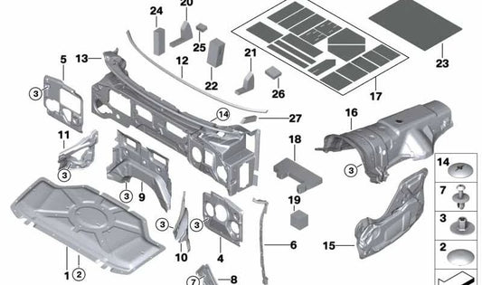 Akustikdämmung oberer Teil der rechten Spritzwand für BMW X5 F15, F85, X6 F16, F86 (OEM 51487284602). Original BMW