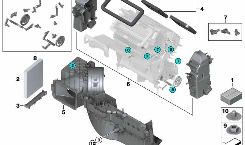 Kit de piezas pequeñas y palanca de ajuste para climatizador OEM 64119128860 para BMW E70, E71, E72, F15, F16, F85, F86. Original BMW.