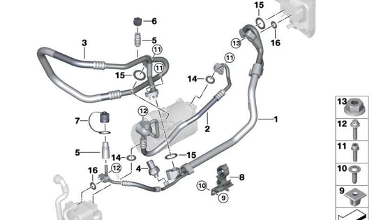 Tubería de Presión Compresor-Condensador para BMW X3 G01, G01N (OEM 64539354555). Original BMW