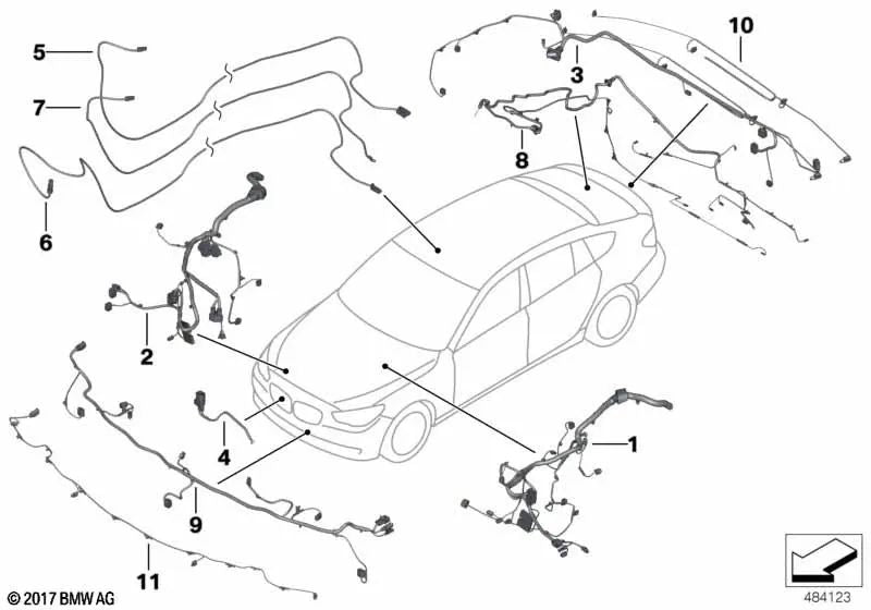 Front PDC Wiring Harness for BMW 5 Series F07, F07N (OEM 61129210770). Original BMW