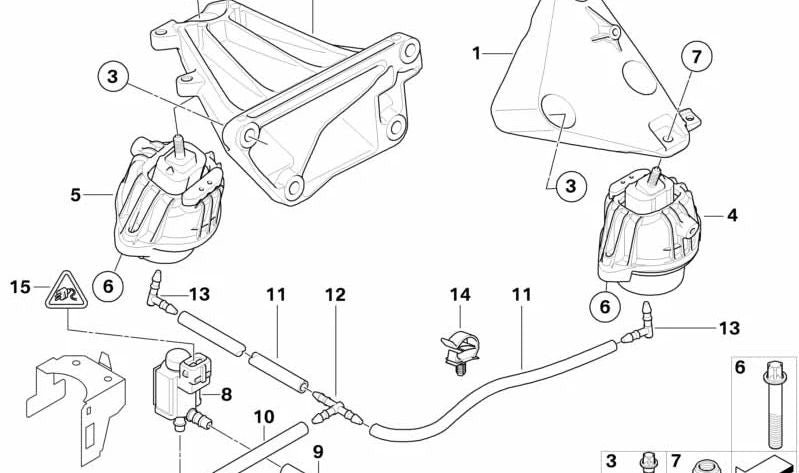 Soporte motor derecho OEM 22116773248 para BMW E90, E91, E92, E93. Original BMW.