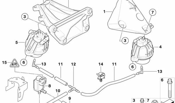 Soporte motor derecho OEM 22116773248 para BMW E90, E91, E92, E93. Original BMW.