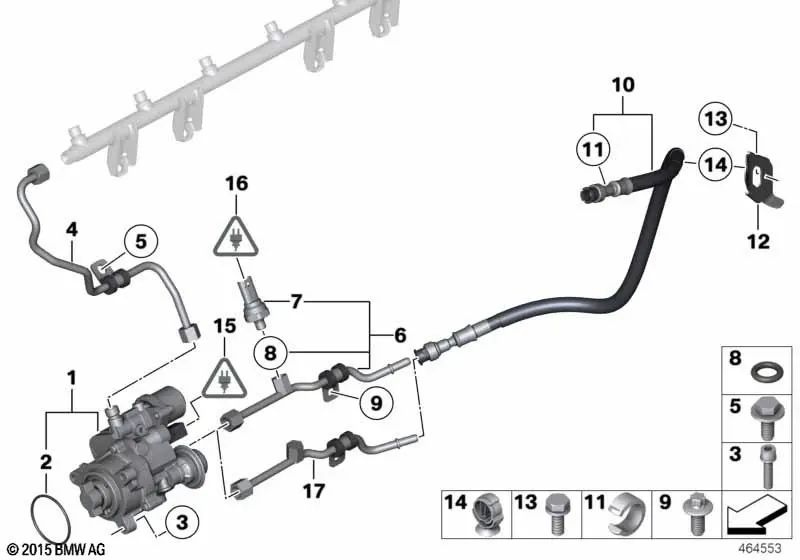 Manguera de combustible para BMW E82, E88, E90, E90N, E91, E91N, E92, E92N, E93, E93N, E84, F25 (OEM 13537594825). Original BMW