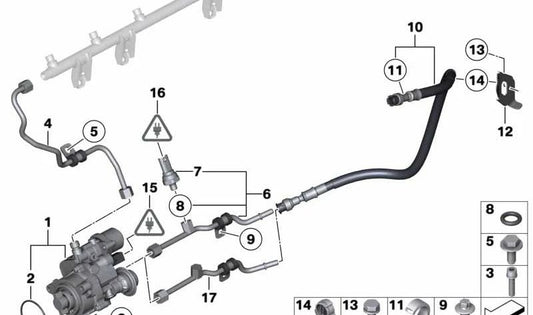 Supporto per tubo del carburante OEM 13317561295 per BMW E82, E88, F20, F21, F22, F23, F87, E90, E91, E92, E93, F30, F31, F34, F80, F32, F33, F36, F82, F83, E84, F26 . BMW originale.