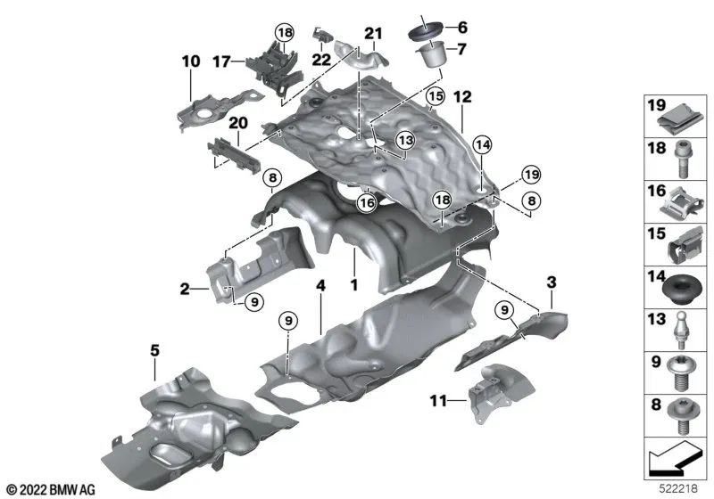 Placa protectora contra el calor derecha para BMW Serie 7 G70, X5 F95N, G05N, X6 F96N, G06N, X7 G07N, XM G09 (OEM 11659844518). Original BMW.