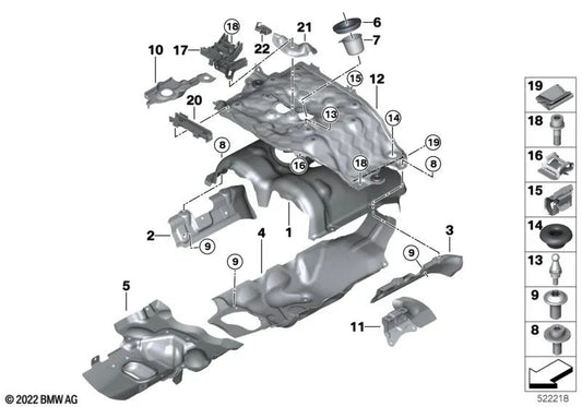 Heat shield plate right for BMW 7 Series G70, X5 F95N, G05N, X6 F96N, G06N, X7 G07N, XM G09 (OEM 11659844518). Original BMW.