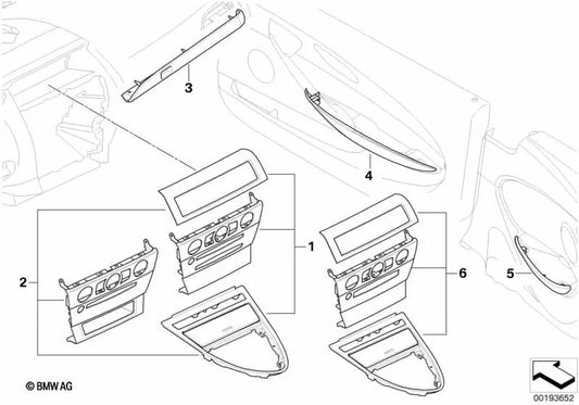 Listón decorativo revestimiento lateral trasero izquierdo para BMW Serie 6 E63, E63N, E64, E64N (OEM 51437115483). Original BMW