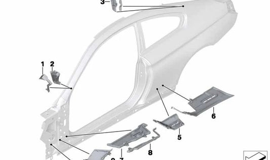 Soporte interior de paso de rueda izquierdo OEM 41217179387 para BMW F07, F10, F11, F06, F12, F13, F01, F02, F04. Original BMW.