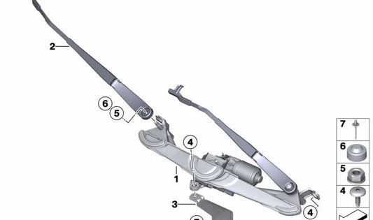 Windshield Wiper Mechanism with Motor for BMW F25 (OEM 61615A3EDC5). Original BMW