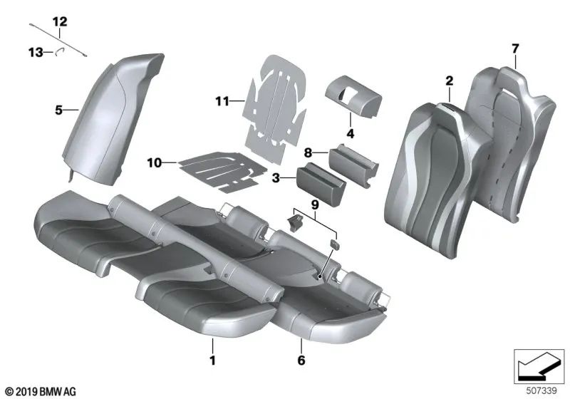 Panneau latéral en cuir droit pour BMW F93 (OEM 52208097884). BMW d'origine