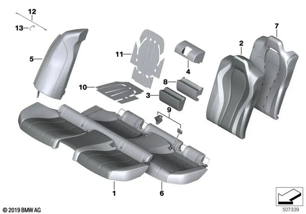 Panel lateral de cuero derecho para BMW F93, G16 (OEM 52207940672). Original BMW.