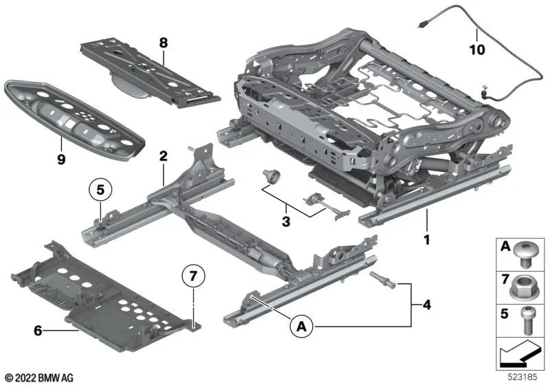 Sitzschiene Komfortsitz derecha para BMW Serie 5 F07, F10, F11, F18, Serie 7 F01, F02, F04 (OEM 52109168754). Original BMW