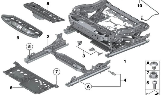 Estructura eléctrica del asiento del conductor OEM 52107266329 para BMW F07, F10, F11, F01, F02, F04. Original BMW.