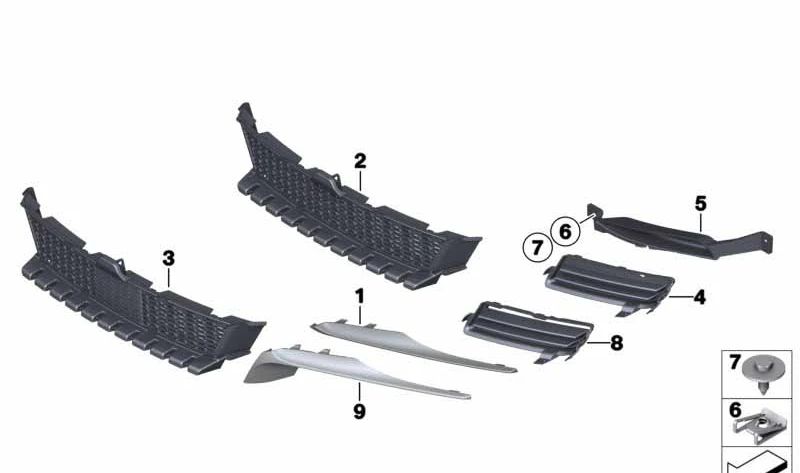 Central Air input Grid 51117304058 for BMW F06, F12, F13. Original BMW.