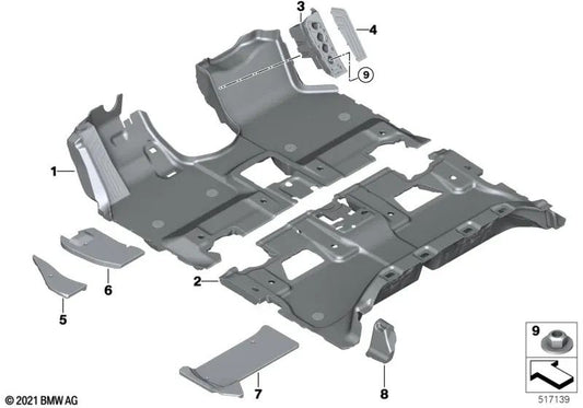 Inserto del hueco del pie delantero exterior izquierdo para BMW i I20 (OEM 51477947987). Original BMW