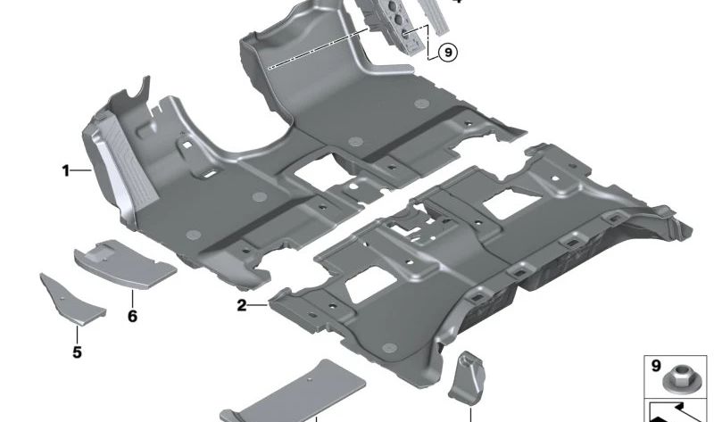 Insertar área de pies delantera interior izquierda para BMW I20 (OEM 51479893749). Original BMW