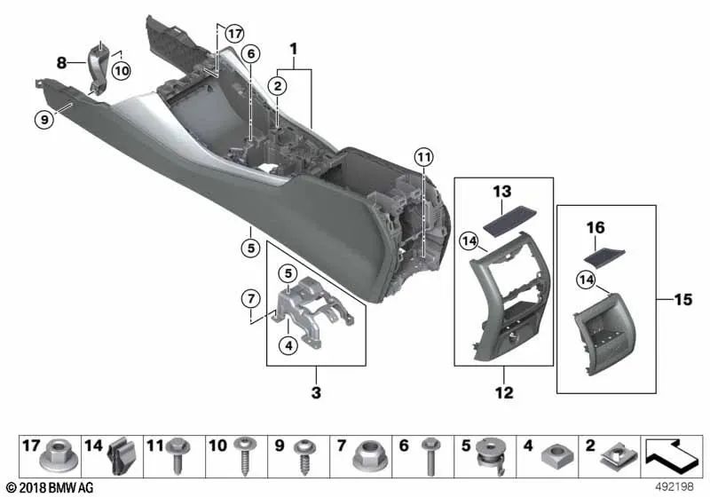 Center console with contrast stitching for BMW G02 (OEM 51169493701). Original BMW