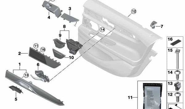 Embellecedor interior puerta trasera derecha en negro Piano OEM 51428077766 para BMW G11, G12. Original BMW.