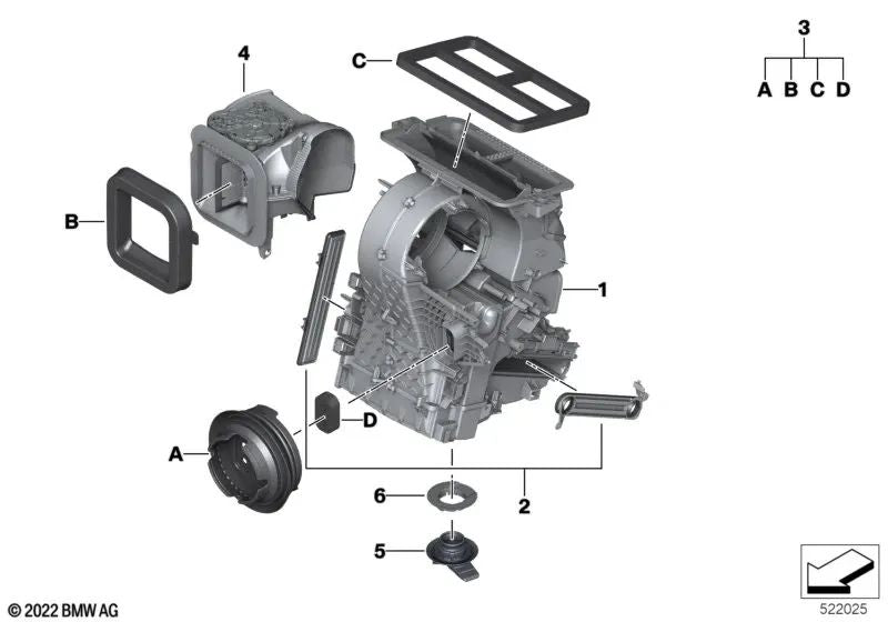 Air conditioning distribution box for BMW 2 Series U06, X1 U11 (OEM 64115A4D0F6). Original BMW