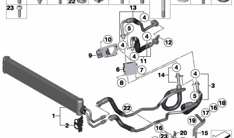 Refrigerador de aceite de la caja de cambios para BMW Serie 5 F07, F10, F11, Serie 6 F06, F12, F13, Serie 7 F02N (OEM 17217575243). Original BMW